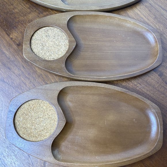 Vintage Wood Serving Tray Set 4 Continetal Wood Japan Appetizer MCM Horderves - Picture 2 of 5